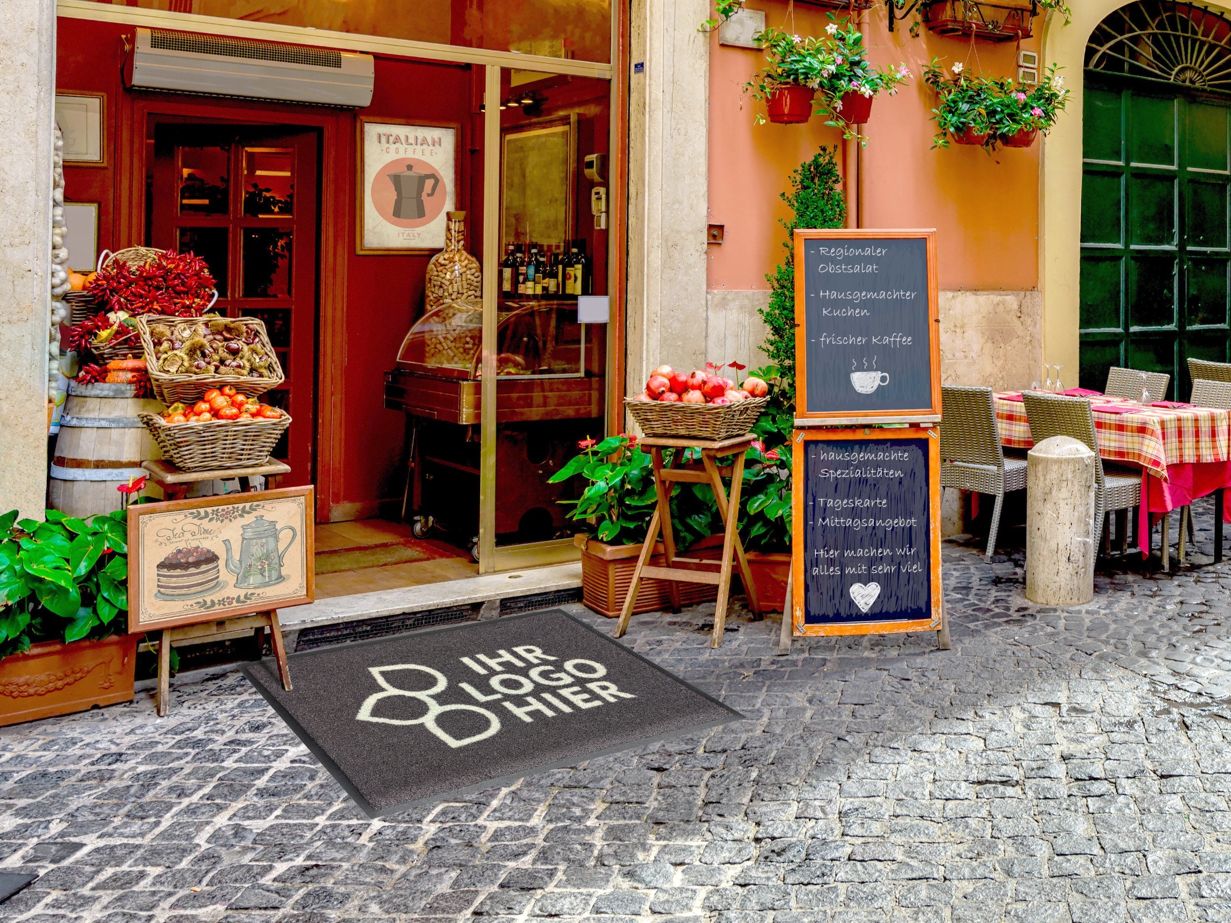 Outdoormatte im Außenbereichs eines Resturaunts