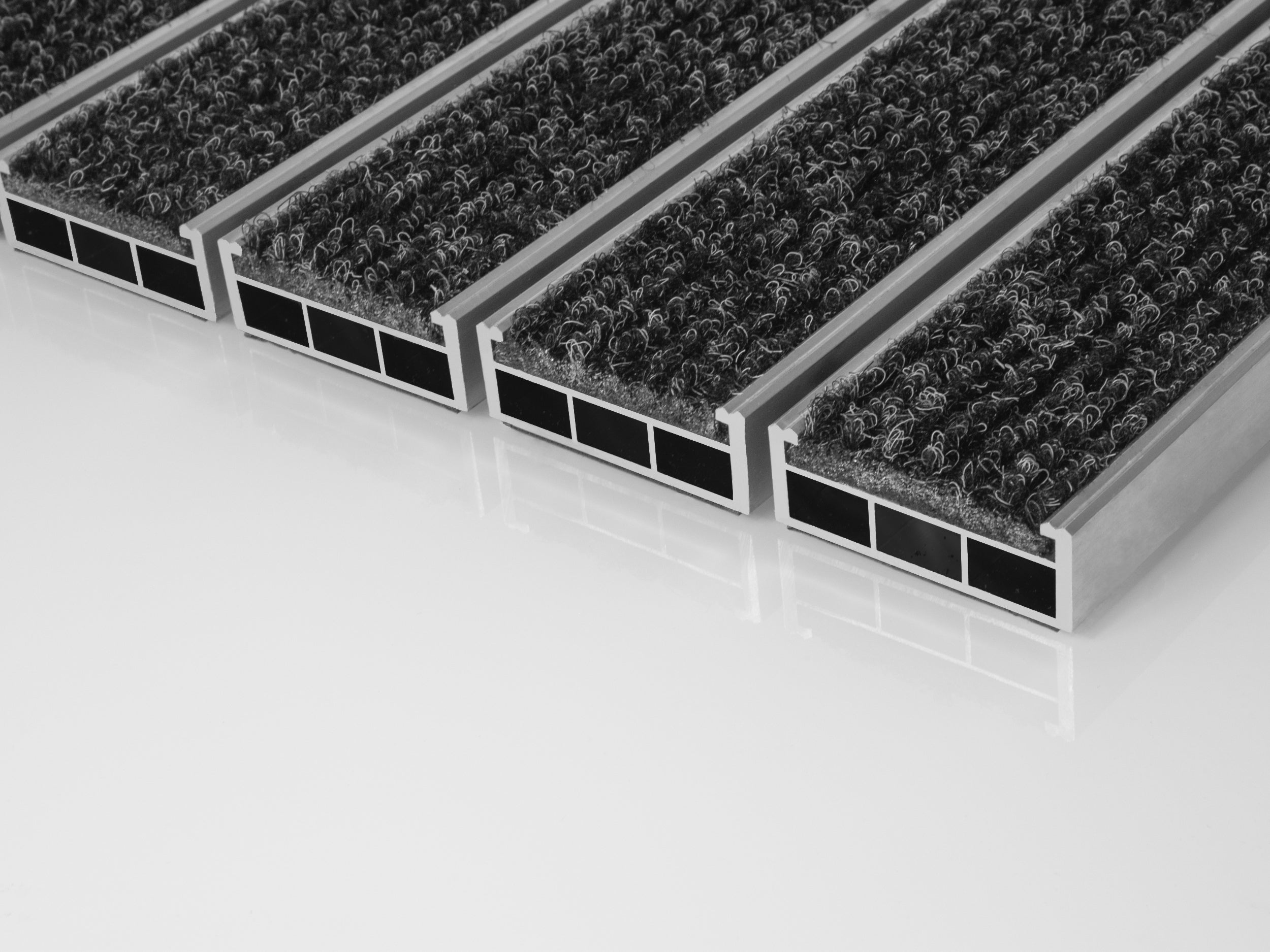 Fußmatte aus breiten und stabilen Aluminiumprofilen mit Ripseinsatz