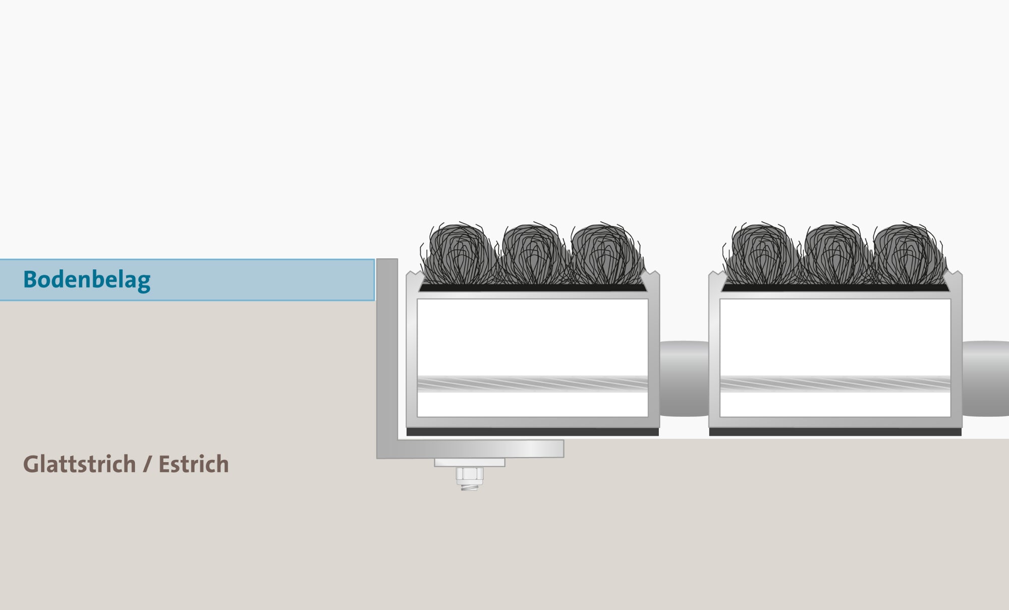 Technische Zeichnung des Einbaurahmens aus Edelstahl in Bodenvertiefung eingelassen