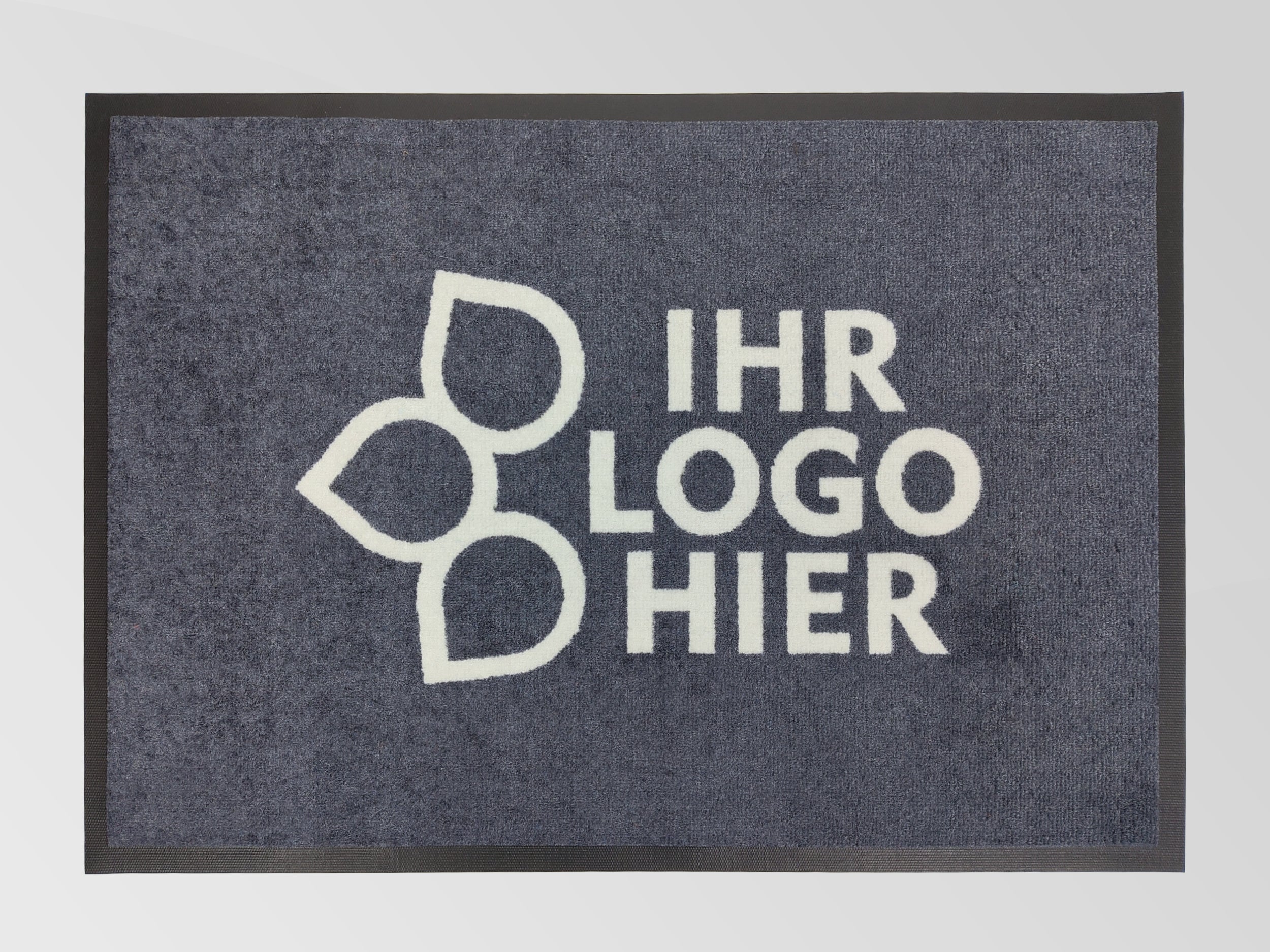Graue Logomatte Velour mit Schriftzug: Ihr Logo hier