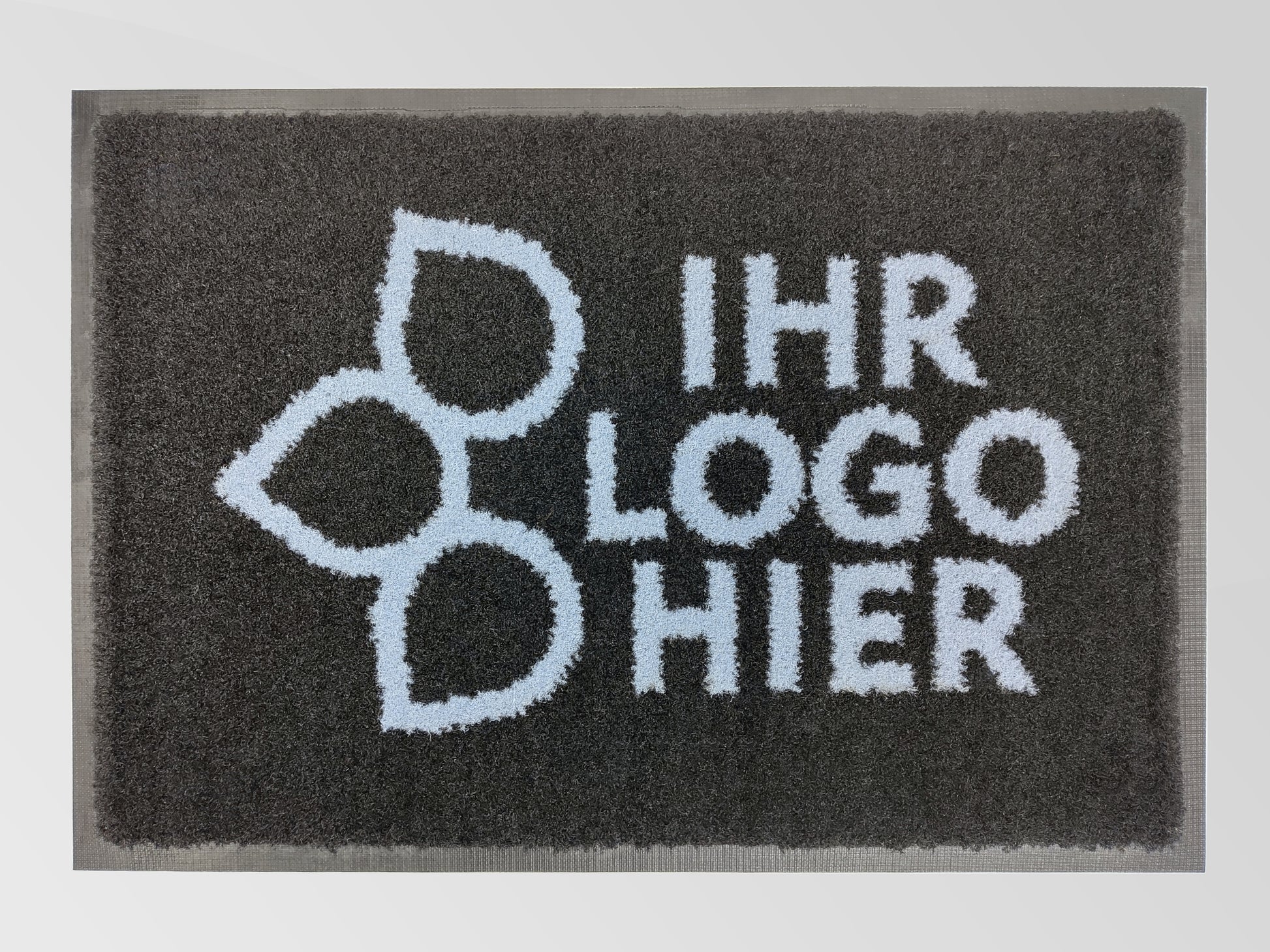 Logomatte in Grau von oben mit dem Schriftzug: Ihr Logo hier 