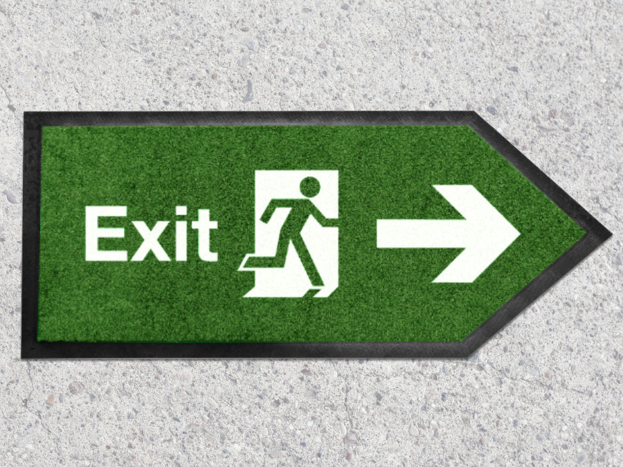 Logomatte als Wegweiser it Exit Aufdruck