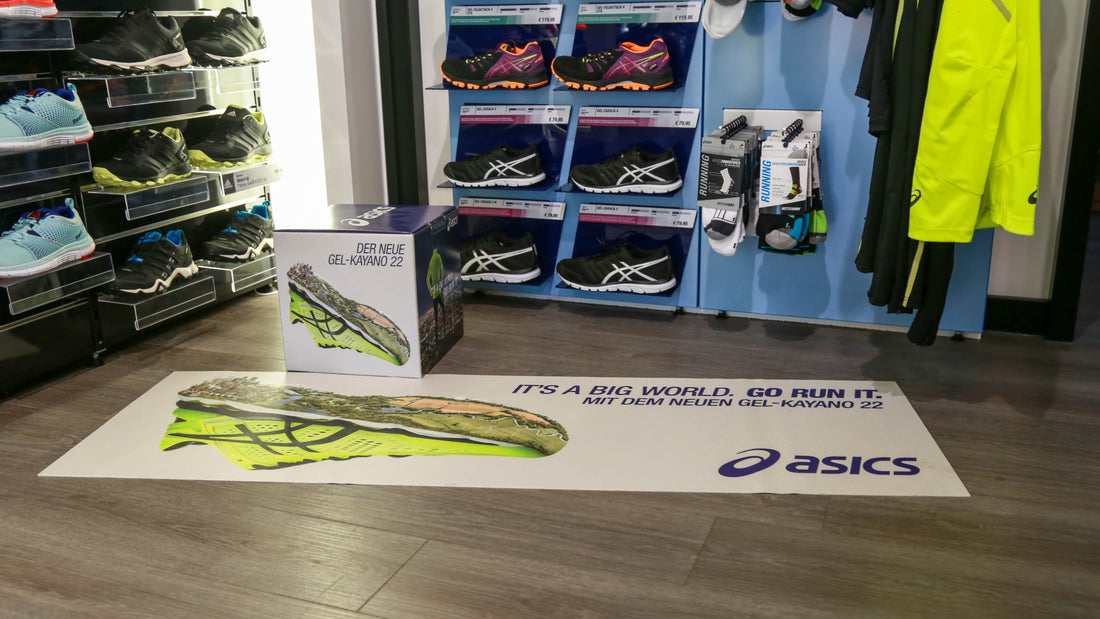 Werbematte mit Schuhmotiv am Point Of Sale