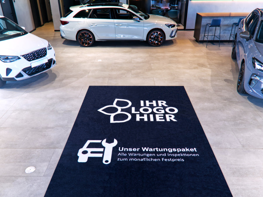 Werbematte mit Logo und Wartungspaket Angebot Aufdruck im Autohaus